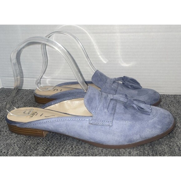 Unisa Tassel Mules Women's Size 8M Blue Slides Slip-On Faux Suede Loafers Career - Picture 1 of 14